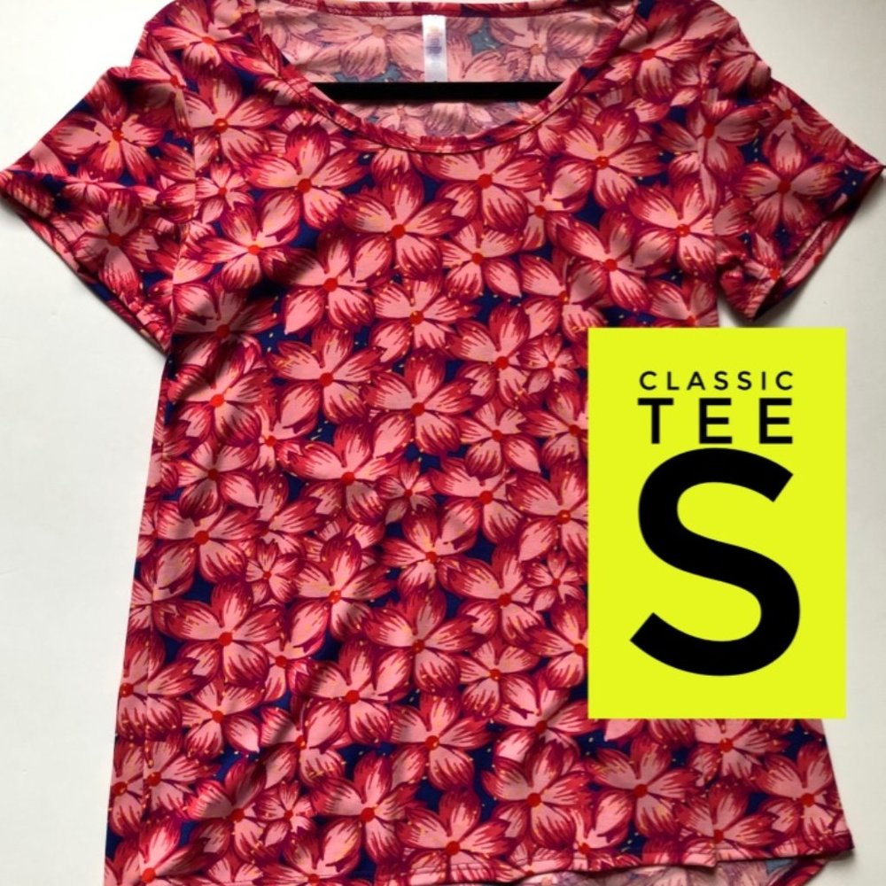 NWT LuLaRoe Classic T, Dark Blue with Tropical Flowers, Size Small